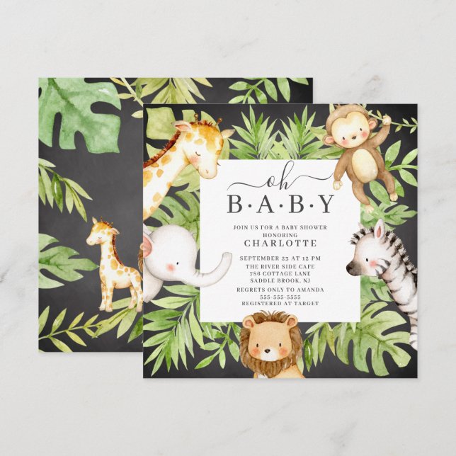 Invitación de Baby Shower de Baby Boy Jungle (Anverso / Reverso)