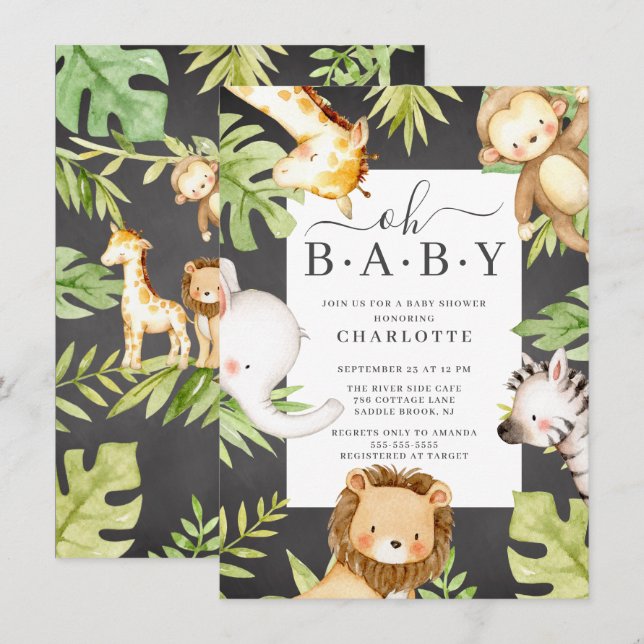 Invitación de Baby Shower de Baby Boy Jungle (Anverso / Reverso)