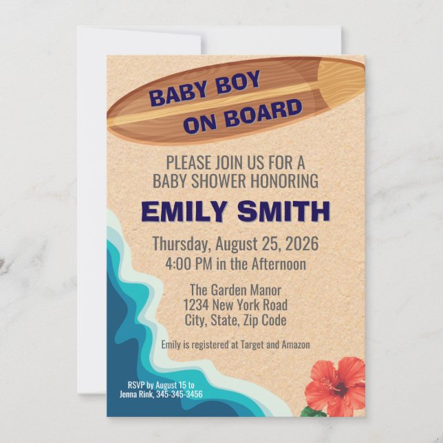 Invitación de Baby Shower de Baby Boy On Board (Anverso)