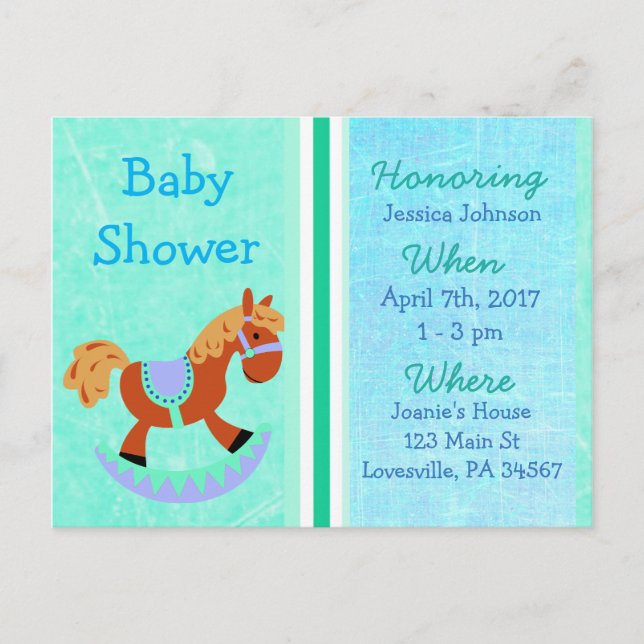 Invitación de Baby Shower de Baby Boy Rocking Hors (Anverso)
