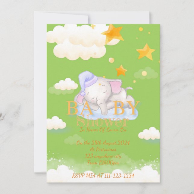 INVITACIÓN DE BABY SHOWER DE BABY ELEPHANT (Anverso)