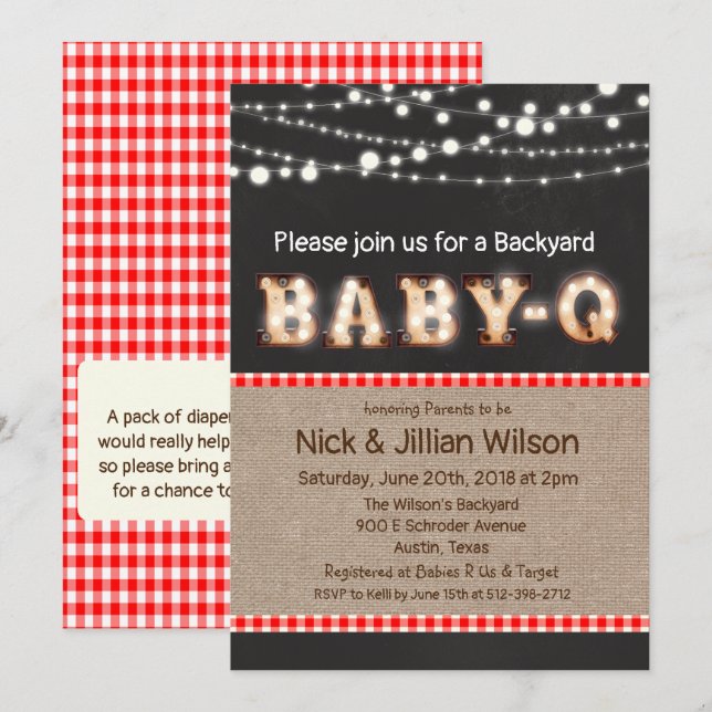 Invitación de baby shower de Baby Q BBQ Pizarra (Anverso / Reverso)
