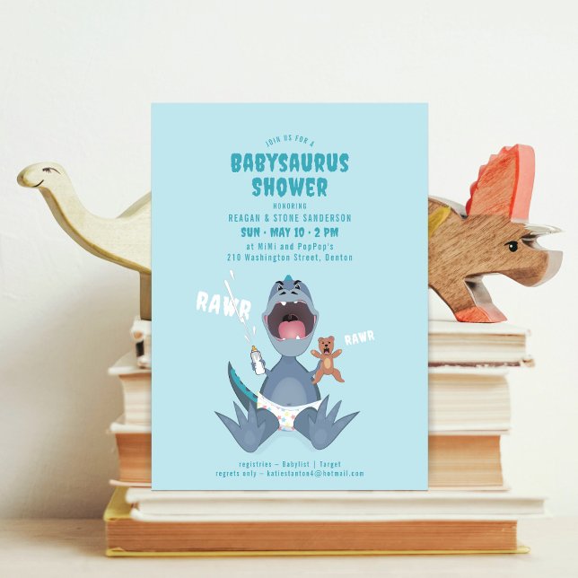 Invitación de Baby Shower de Babysaurus T-rex Azul (Subido por el creador)