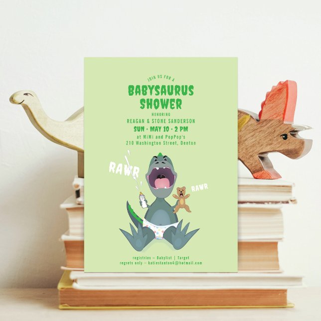 Invitación de Baby Shower de Babysaurus T-rex Verd (Subido por el creador)