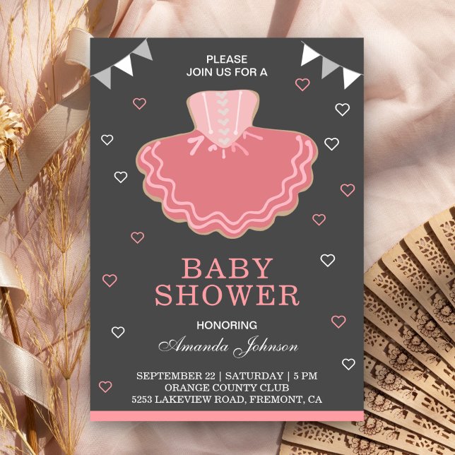 Invitación de baby shower de bailarina con tutú ro (Subido por el creador)