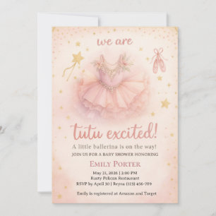 Invitación de baby shower de bailarina emocionada