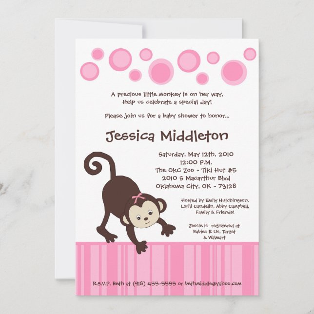 Invitación de Baby Shower de bailes de pop mono ro (Anverso)