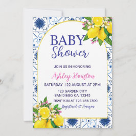 Invitación de Baby Shower de Baldosa Azul con Limó