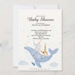 Invitación de Baby Shower de Ballena con Acuarela