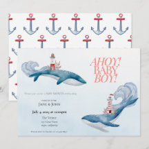 Invitación de Baby Shower de Ballena Náutica