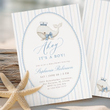 Invitación de Baby Shower de Ballena Niño Ahoy