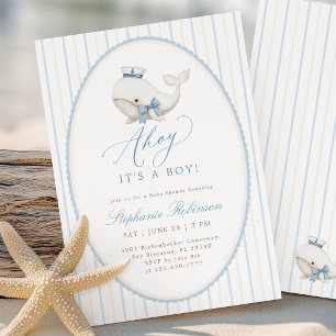 Invitación de Baby Shower de Ballena Niño Ahoy