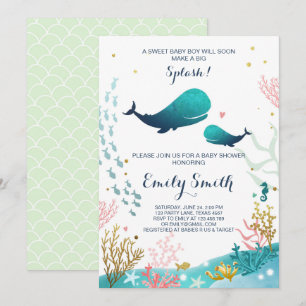 Invitación de Baby Shower de Ballena Océano Ahoy N