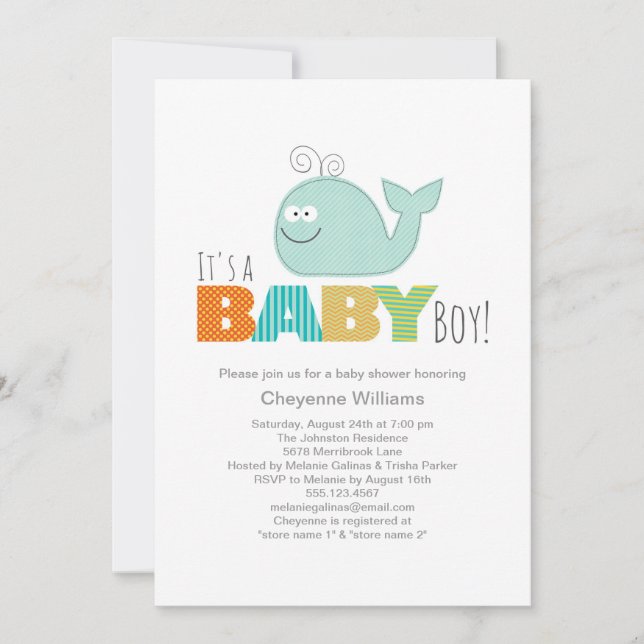 Invitación de Baby Shower de ballena pequeña / chi (Anverso)