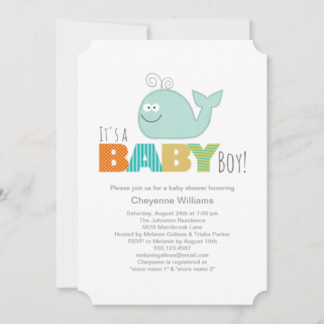 Invitación de Baby Shower de ballena pequeña / chi (Anverso)
