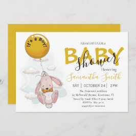Invitación de Baby Shower de Balloon Rabbit Boy