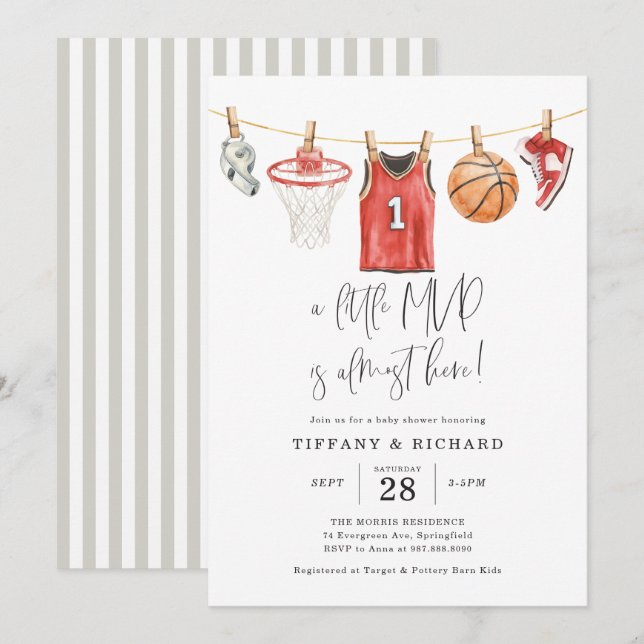 Invitación de Baby Shower de Baloncesto (Anverso / Reverso)