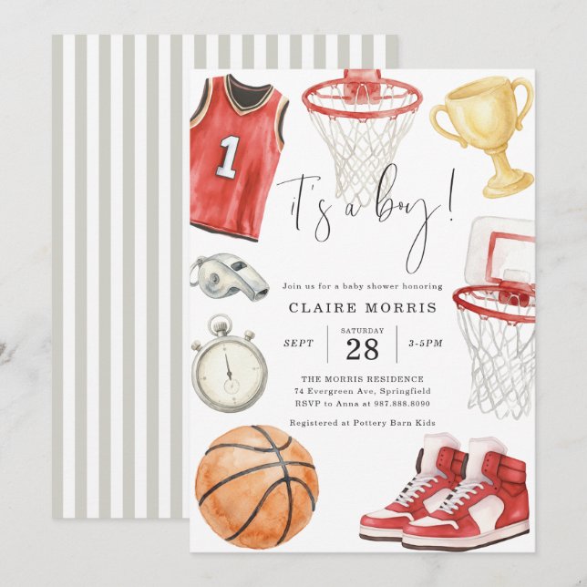 Invitación de Baby Shower de Baloncesto (Anverso / Reverso)