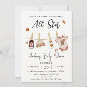 Invitación de baby shower de baloncesto simple per