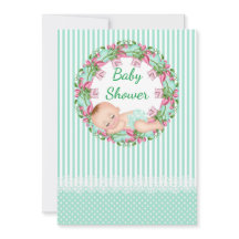 Invitación de Baby Shower de banda verde de fábric