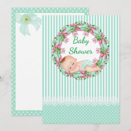 Invitación de Baby Shower de banda verde de fábric