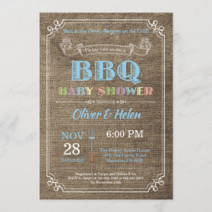 Invitación de Baby Shower de barbacoa Burlap Azul