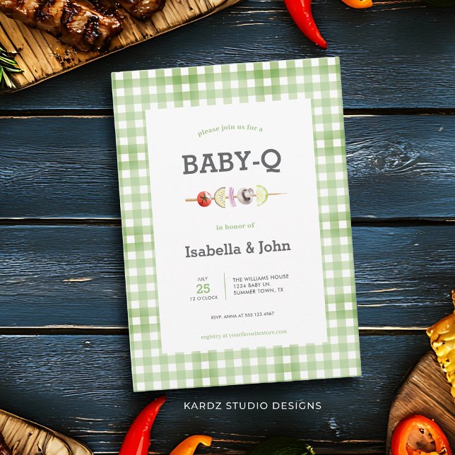Invitación de Baby Shower de Barbacoa de color de  (This couples baby shower invitation with Baby Q theme is perfect for a summer shower celebration.)