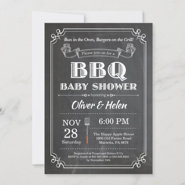 Invitación de Baby Shower de Barbacoa en Pizarra (Anverso)