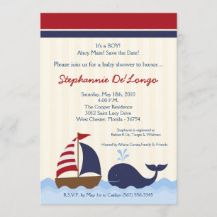 Invitación de baby shower de barco de ballenas náu