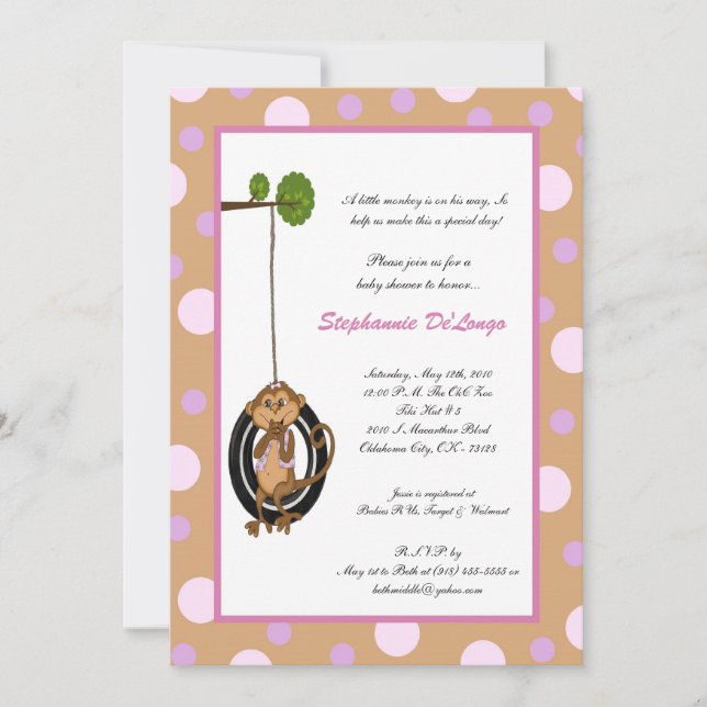 Invitación de Baby Shower de barrido de mono de la (Anverso)