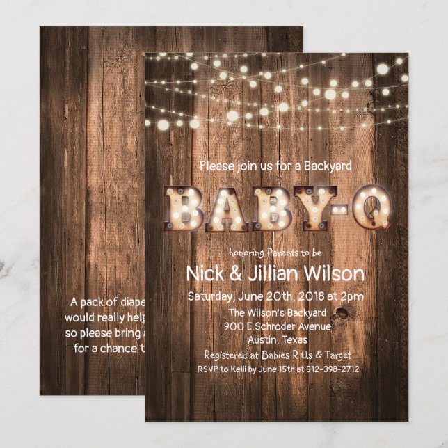Invitación de Baby Shower de BBQ Baby Q Rústico (Anverso / Reverso)