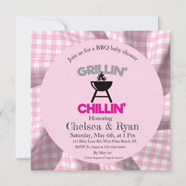 Invitación de Baby Shower de BBQ • Gingham Baby-Q  (Anverso)