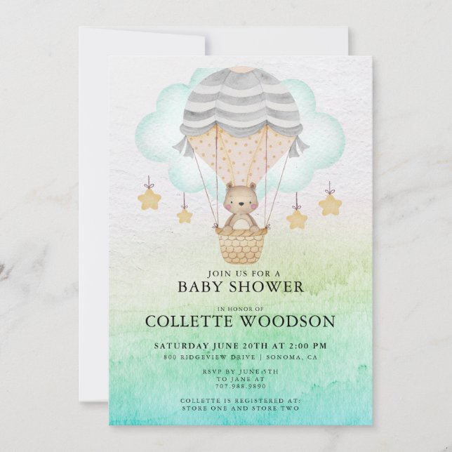 Invitación de Baby Shower de Bear Bear Air Hot Air (Anverso)