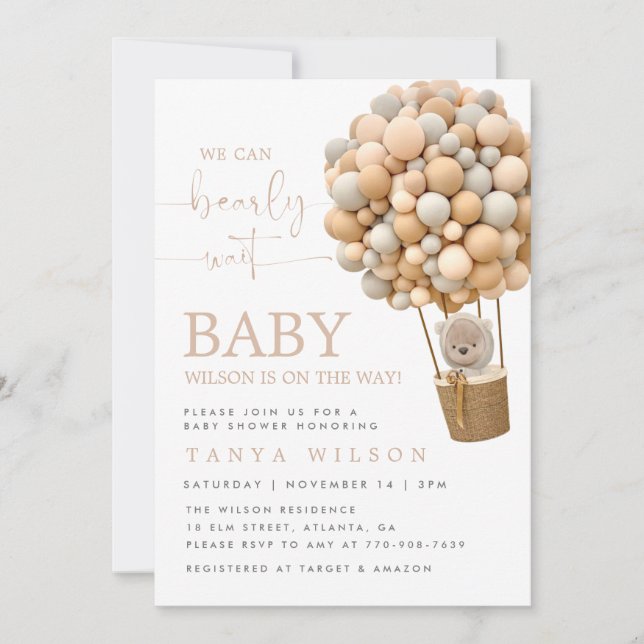 Invitación de Baby Shower de Bear de Balón de Aire (Anverso)