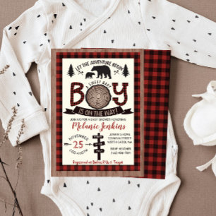 Invitación de Baby Shower de Bear Lumberjack Flann