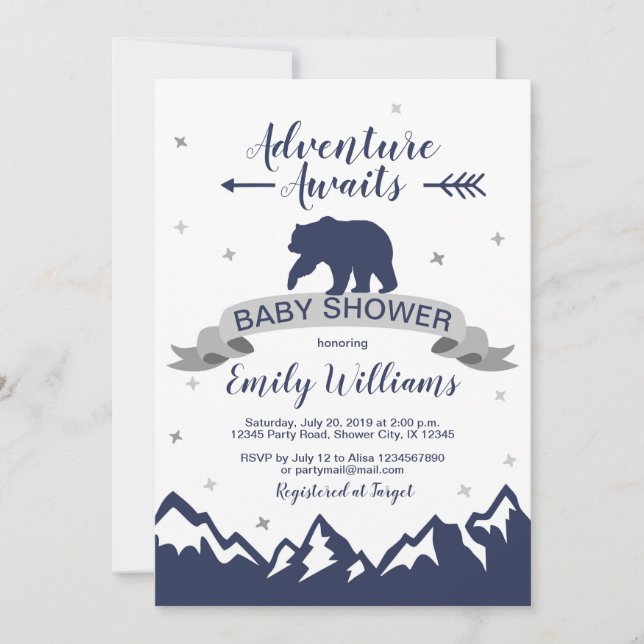 Invitación de Baby Shower de Bear Mountains Boy (Anverso)