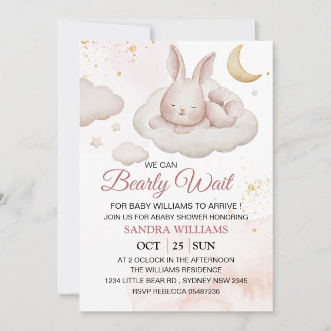 Invitación de Baby Shower de Bearly Wait (Anverso)