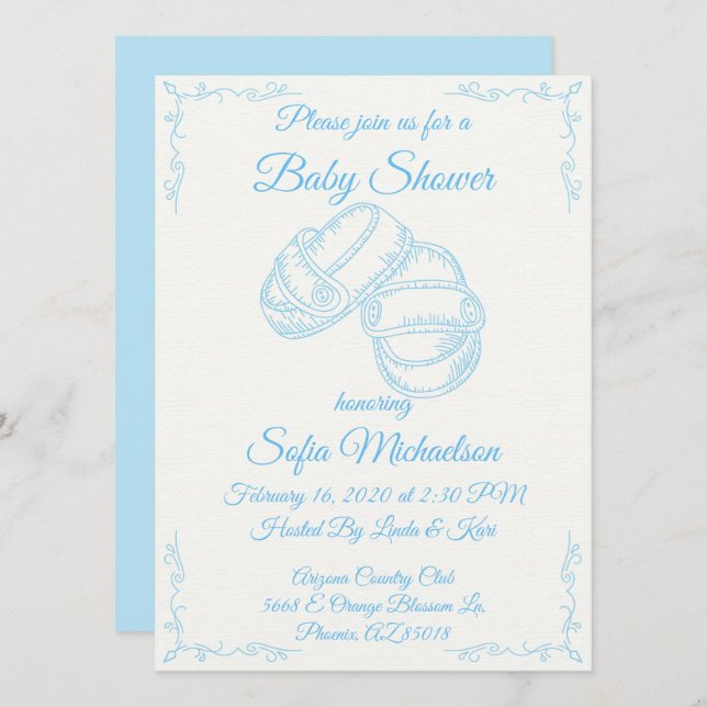 Invitación de Baby Shower de bebé dibujado a mano (Anverso / Reverso)