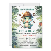 Invitación de Baby Shower de Bebé Dinosaurio Adora