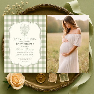 Invitación de Baby Shower de Bebé en Flor a Cuadro