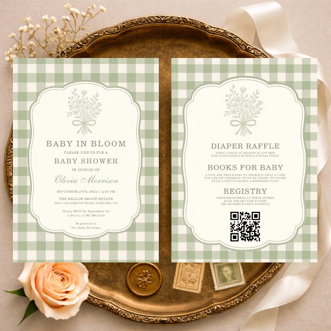 Invitación de Baby Shower de bebé en flor a cuadro (Subido por el creador)