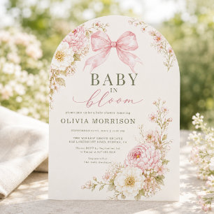 Invitación de Baby Shower de Bebé en Flor con Lazo