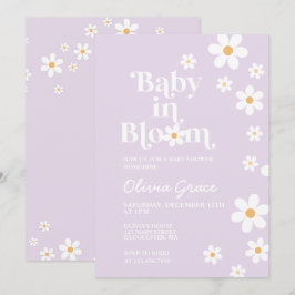 Invitación de baby shower de bebé en flor púrpura 
