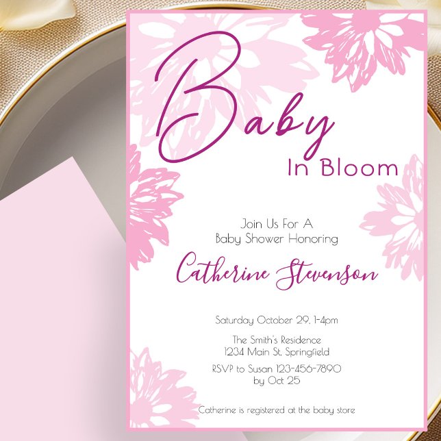 Invitación de baby shower de bebé en flor rosa (Subido por el creador)