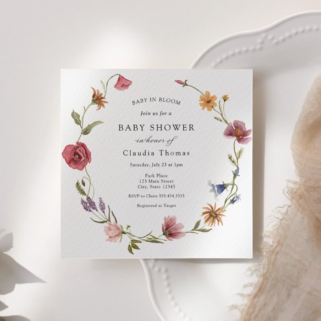 Invitación de Baby Shower de bebé en flor silvestr (Subido por el creador)