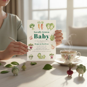 Invitación de baby shower de bebé vegetales lindos
