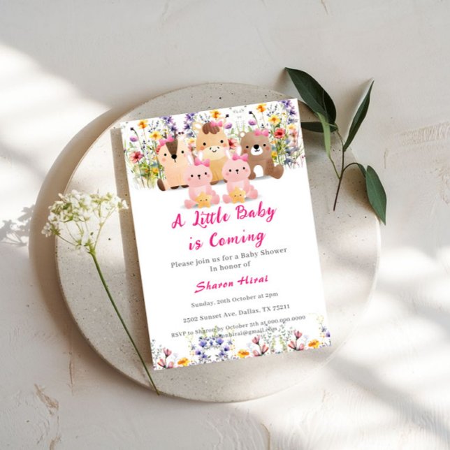 Invitación de Baby Shower de Bebés Animales y Flor (Subido por el creador)