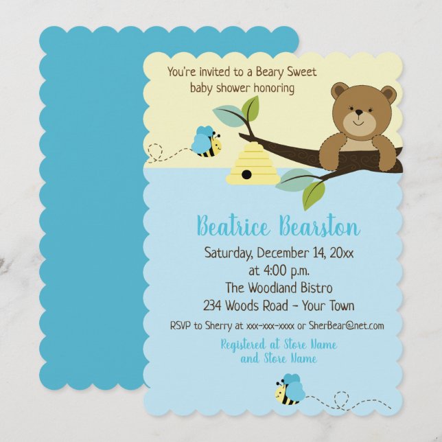 Invitación de Baby Shower de bebete de miel y niño (Anverso / Reverso)