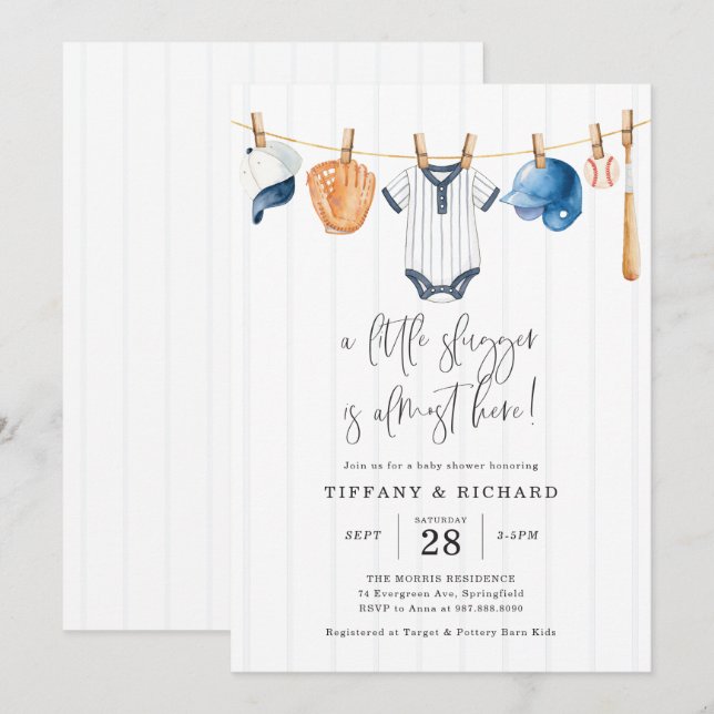 Invitación de Baby Shower de Béisbol (Anverso / Reverso)