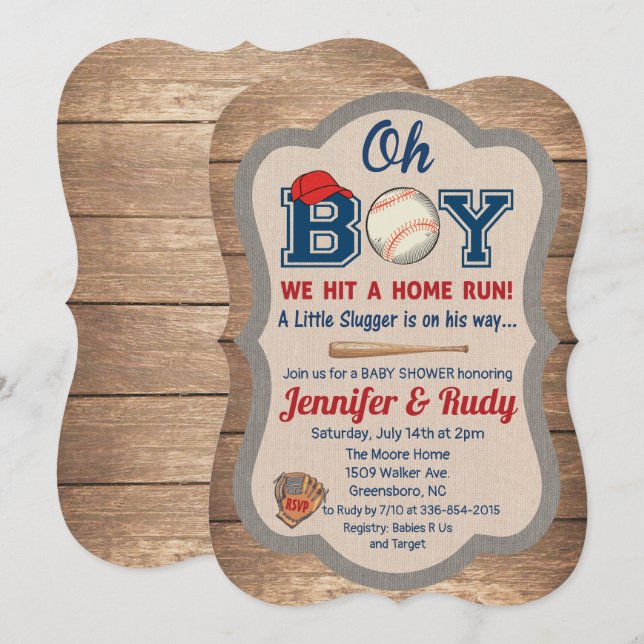 Invitación de Baby Shower de Béisbol (Anverso / Reverso)